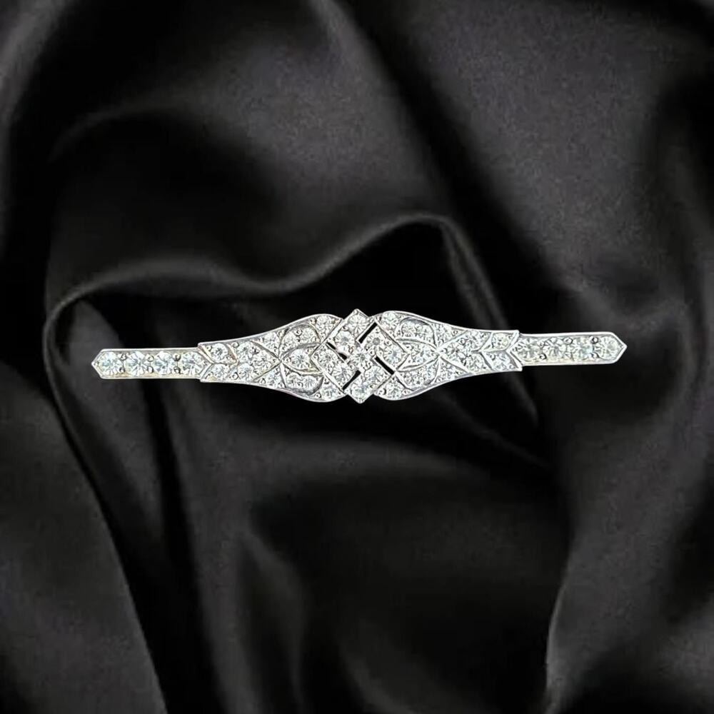 Art Deco Sterling Sterling Silver Bar Brooch
Paste Stones 3” Vintage Pin - Picture 2 of 11
